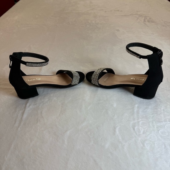 Lucky Top Gallery 45K Black Low Heels with Elegant Rhinestones and Ankle Strap - Picture 4 of 9
